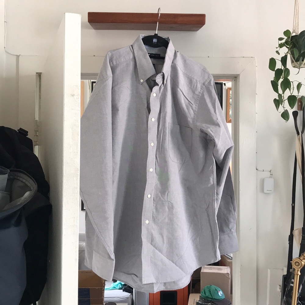 Chaps Classic Fit Oxford Button-Up Light Grey